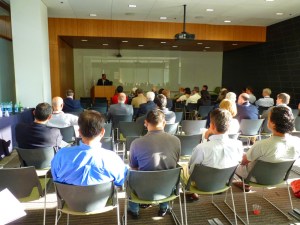 Stem cell agency President Randy Mills talking at USC