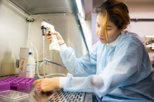 Rosa Canchari works with cell cultures in City College’s biotech laboratory. (Photo by Amanda Aceves/Special to The Guardsman)