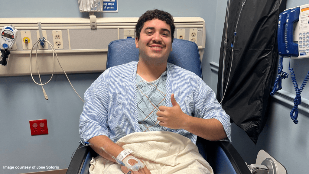 Image of Solano Community College student and CIRM trainee Jose Solorio donated bone marrow to save an 11-year-old patient's life in New York.
Image courtesy of Jose Solorio