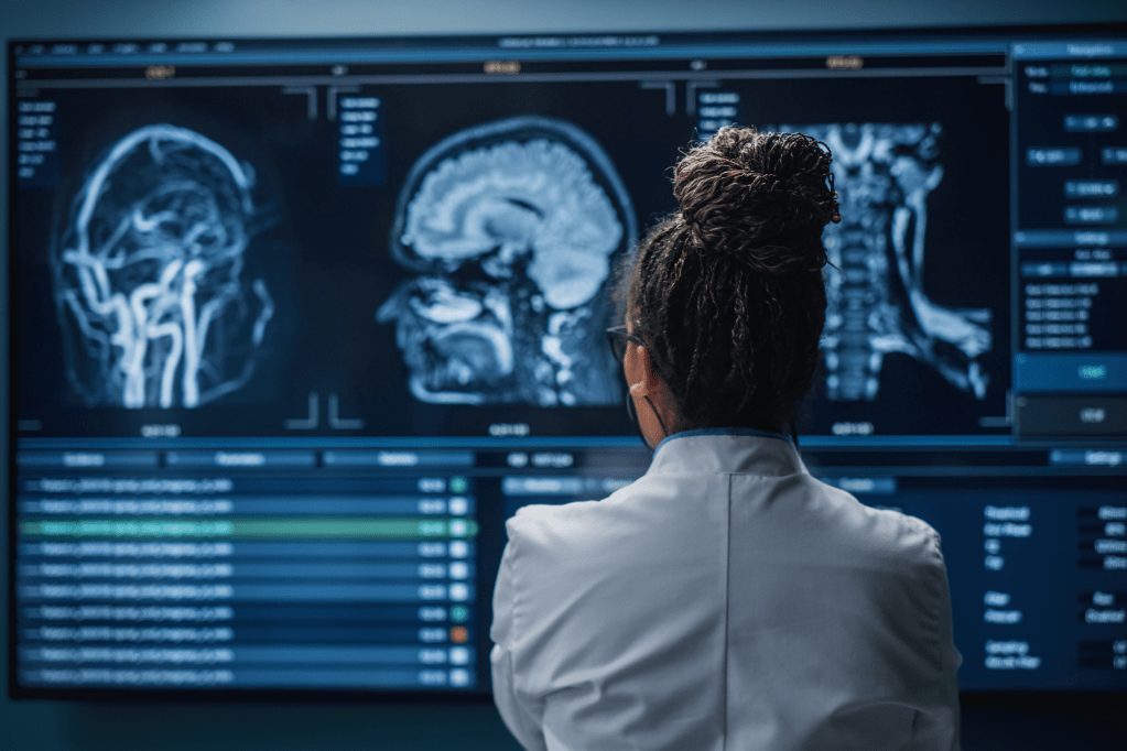 A neuroscientist analyzing brain scan MRI images.